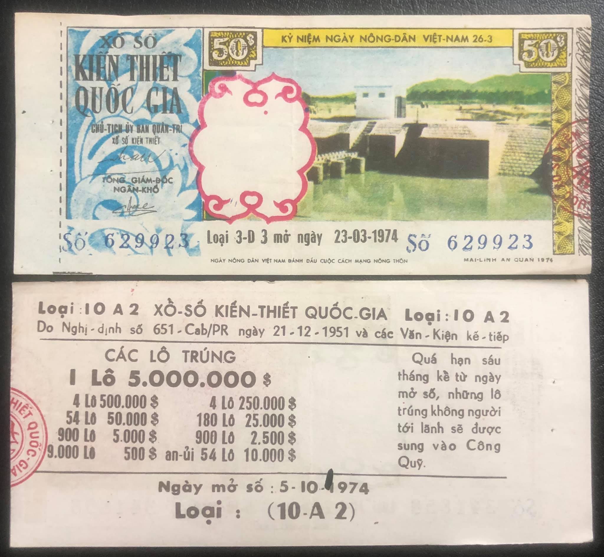 Vé số xưa Việt Nam năm 1974 sưu tầm