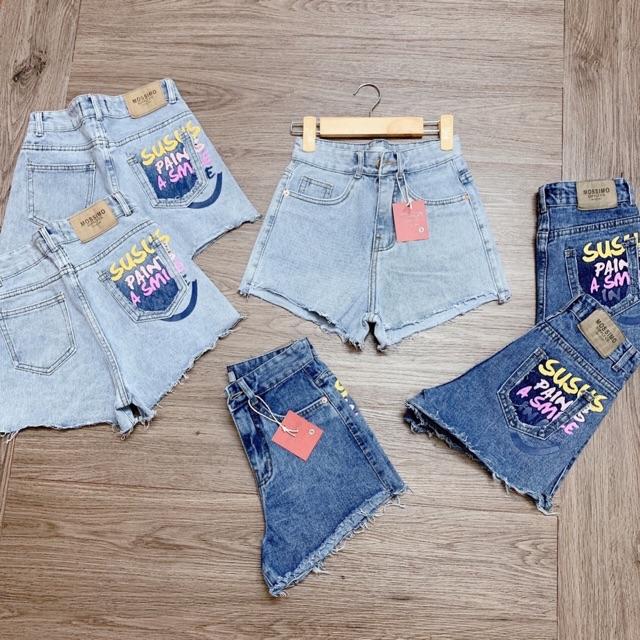 Quần shorts jeans quần shorts bò lưng siêu cao ống rộng