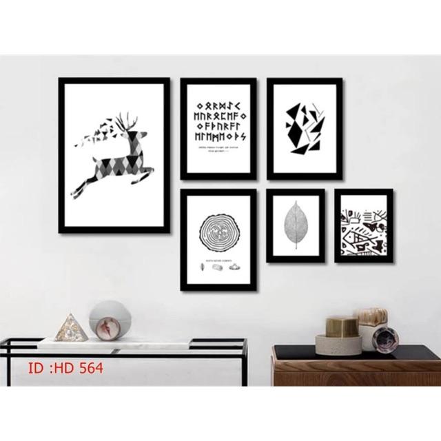 Tranh canvas decor bộ đen trắng tối giản. Kt: 40x60x1, 30x40x3, 20x30x2