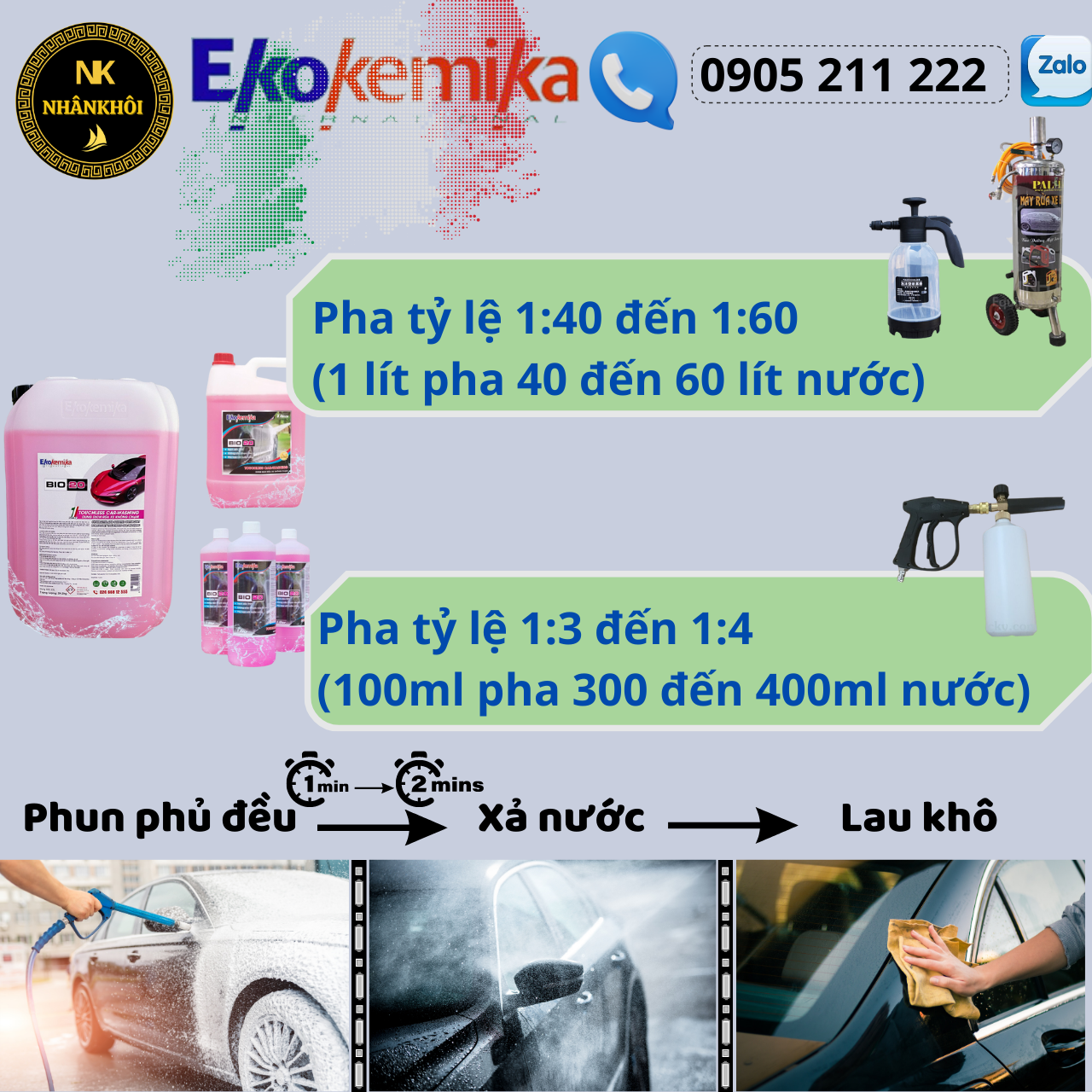 Bio 20 - 5 lít - Dung dịch rửa xe không chạm - Nước rửa xe bọt tuyết - Ekokemika