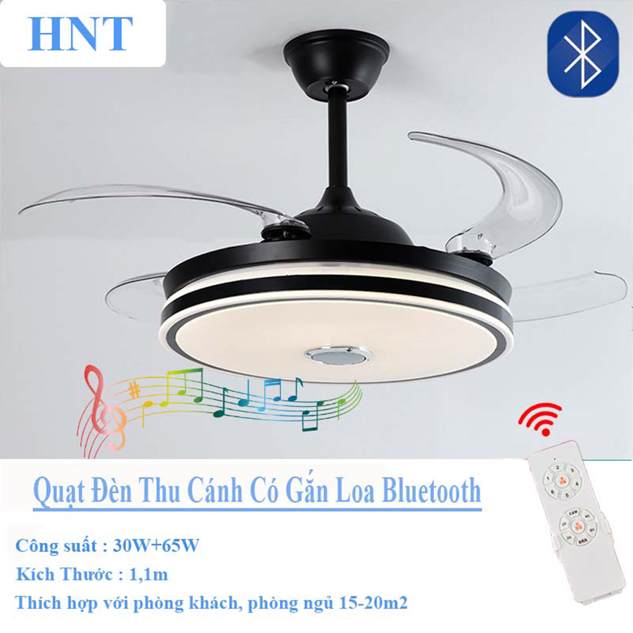 Quạt đèn trần ẩn cánh có Loa bluetooth HNT 3 trong 1 vừa đèn, quạt, loa nghe nhạc - Hàng nhập khẩu