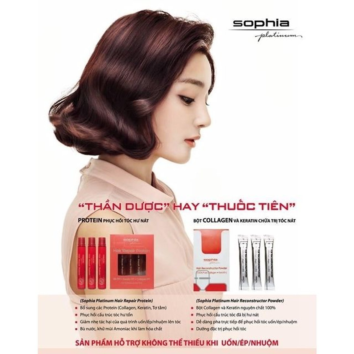 Bột collagen và Keratin Sophia Platinum Hair Reconstructor Powder phục hồi tóc hư nát Hàn Quốc (3gx10)