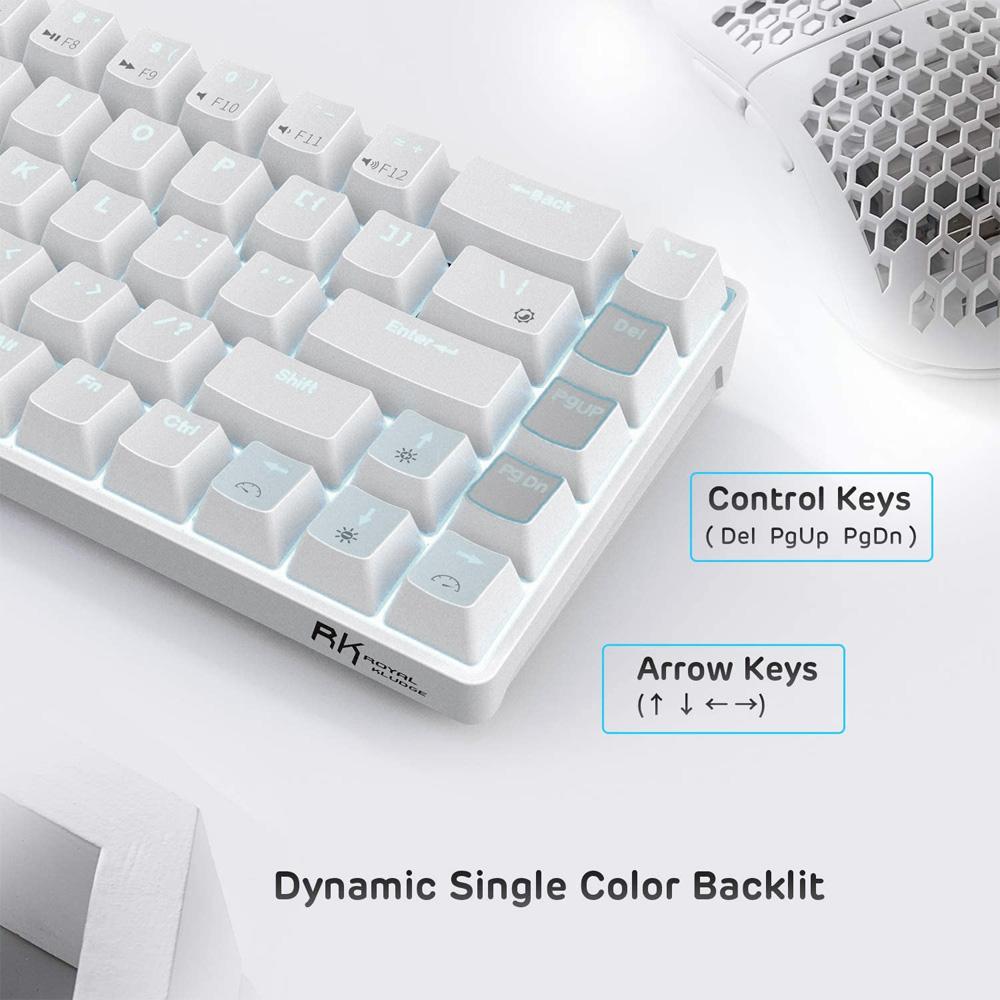 Bàn phím RK855 BT chế độ kép có dây đèn nền trắng 68 phím cơ mini cho điện thoại / máy tính bảng