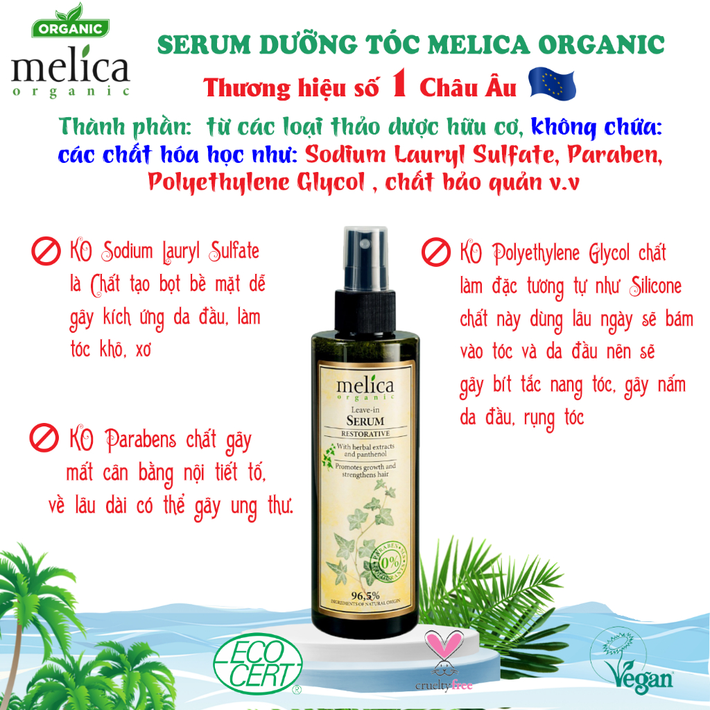 Serum dưỡng tóc thảo dược hữu cơ kích thích mọc tóc Melica organic 200ml tóc mềm mượt, óng ả, không lo rụng tóc