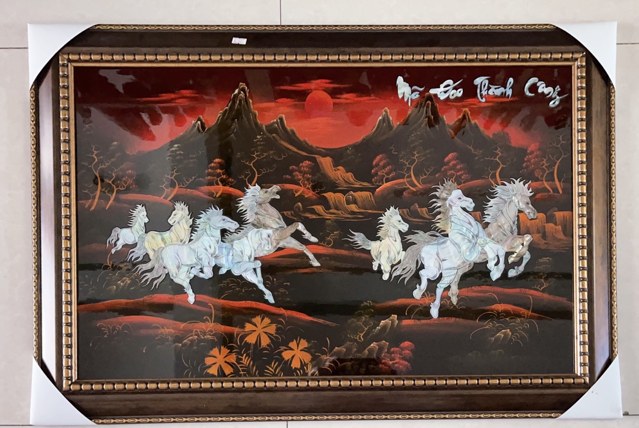 Tranh sơn mài - MÃ ĐÁO THÀNH CÔNG - Khảm cừ size 50x80 cm