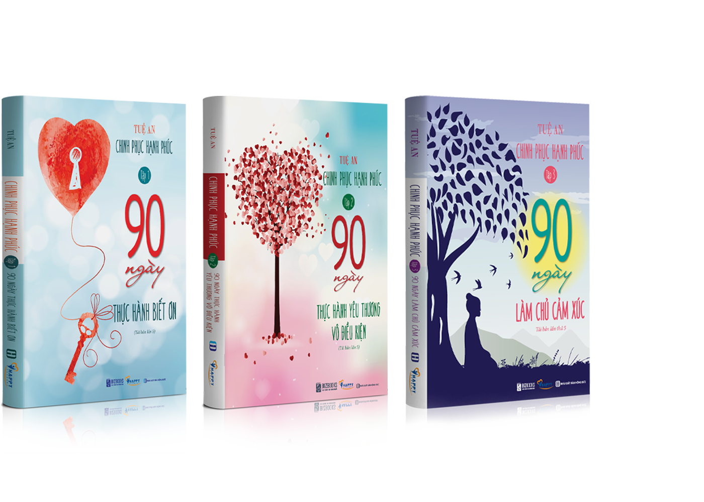 Combo Bộ sách Chinh Phục Hạnh Phúc: 90 Ngày Thực Hành Biết Ơn, 90 Ngày Thực Hành Yêu Thương Vô Điều Kiện, 90 Ngày Làm Chủ Cảm Xúc