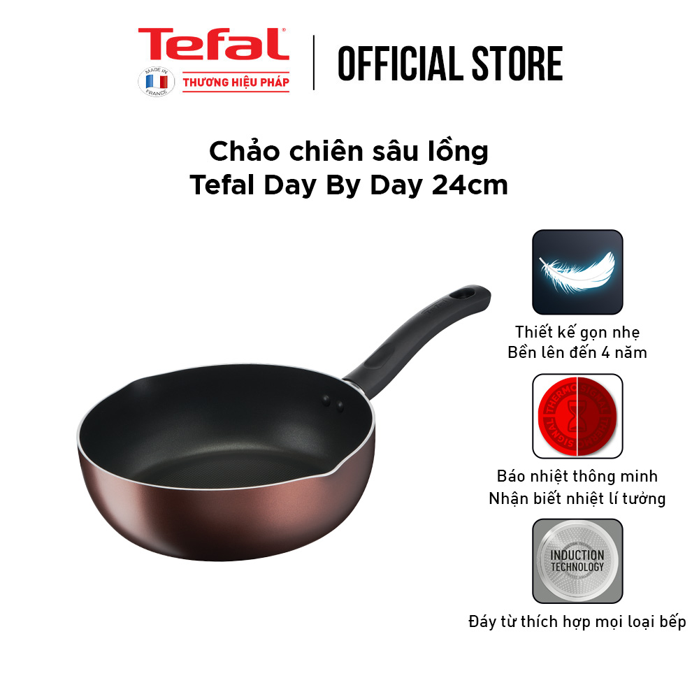 Chảo sâu lòng chống dính đáy từ Tefal Day by Day 24cm, dùng cho mọi loại bếp- Hàng chính hãng