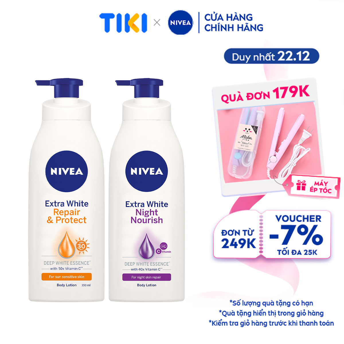Bộ Đôi Sữa Dưỡng Thể NIVEA Phục Hồi & Dưỡng Sáng Da Ngày & Đêm - 88311+98412