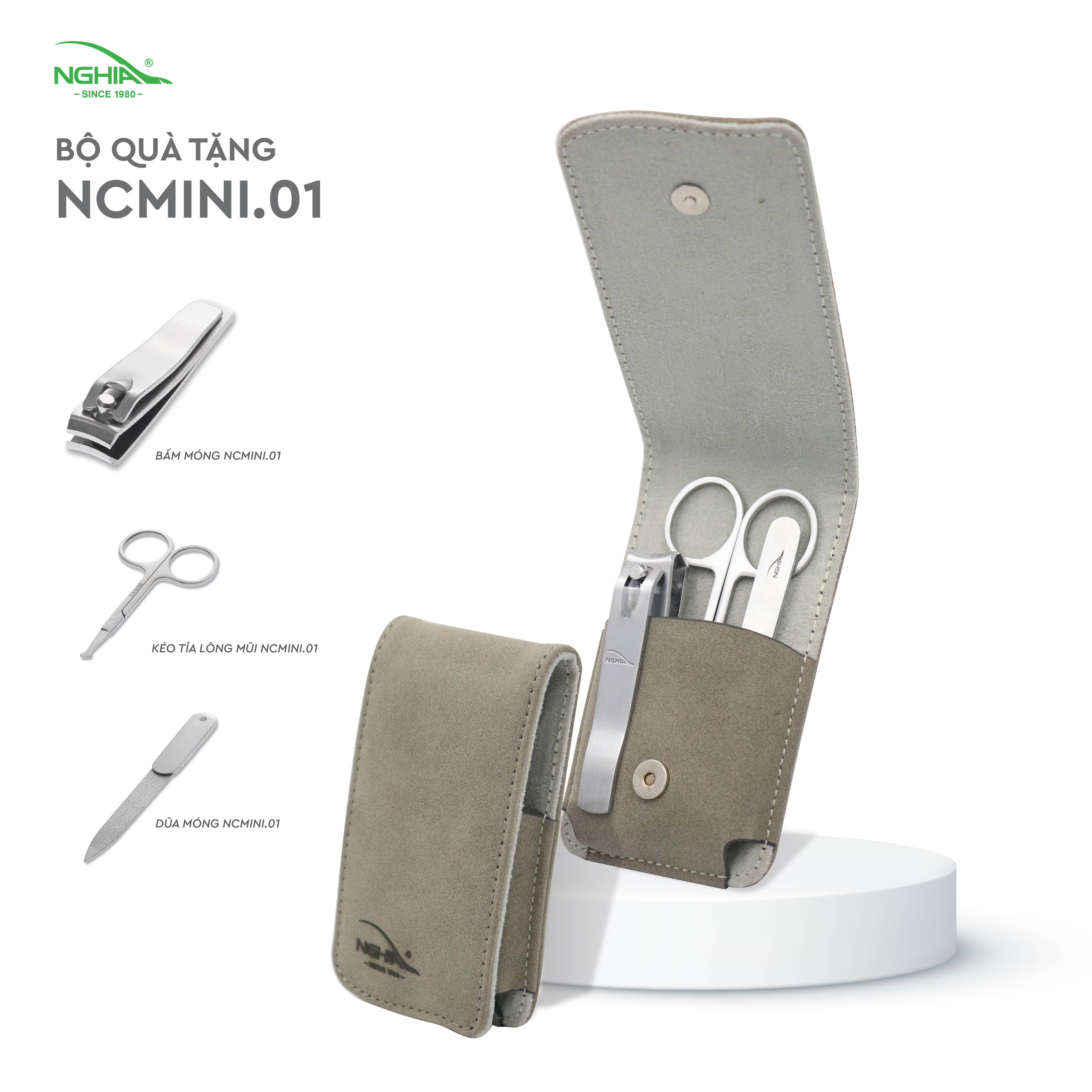 Bộ Quà Tặng 3 Sản Phẩm Thép Không Gỉ Cao Cấp KỀM NGHĨA NCARE Mini Xám