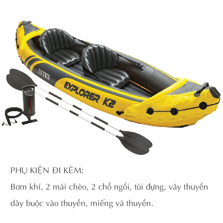 Thuyền hơi Kayak 2 người có mái chèo, thuyền bơm hơi du lịch