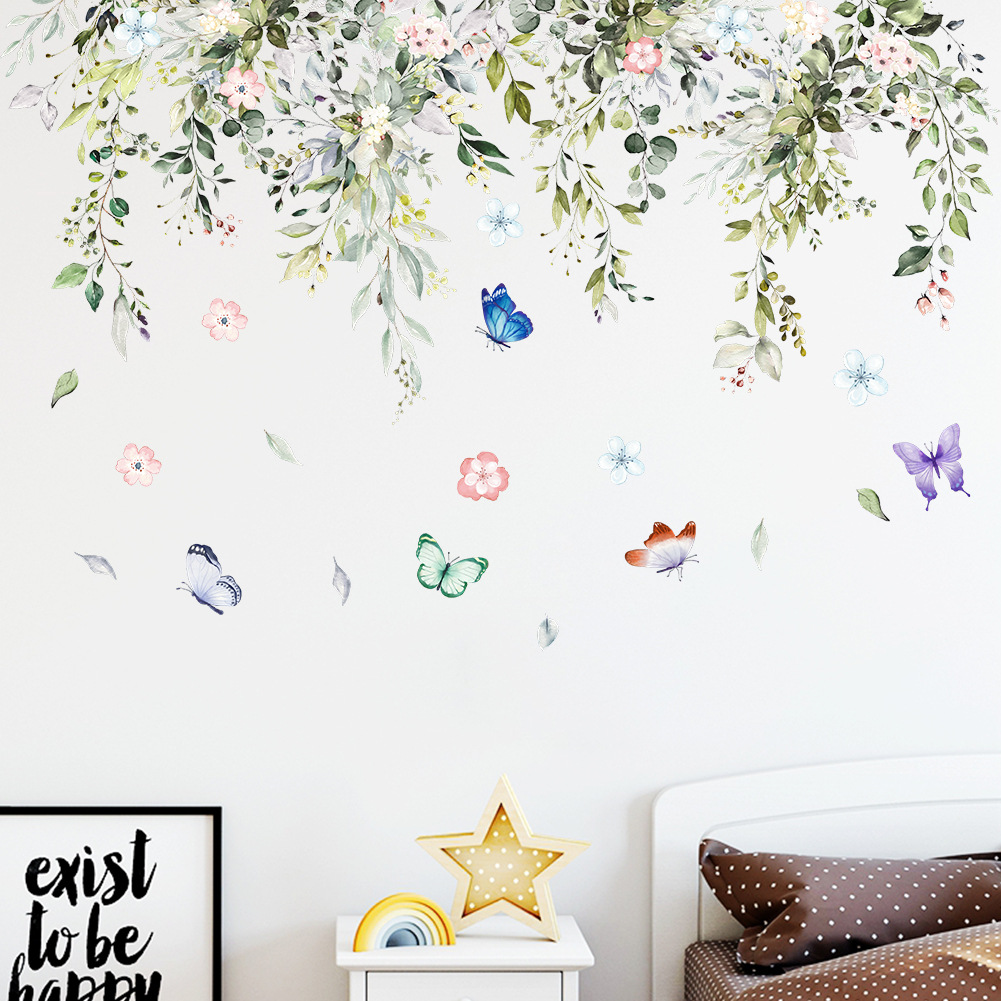Sticker Giấy Dán Tường Decal Dán tường Tranh Dán Tường Trang Trí Tường Mẫu Hoa Lá và Đàn Bướm ZH-1014