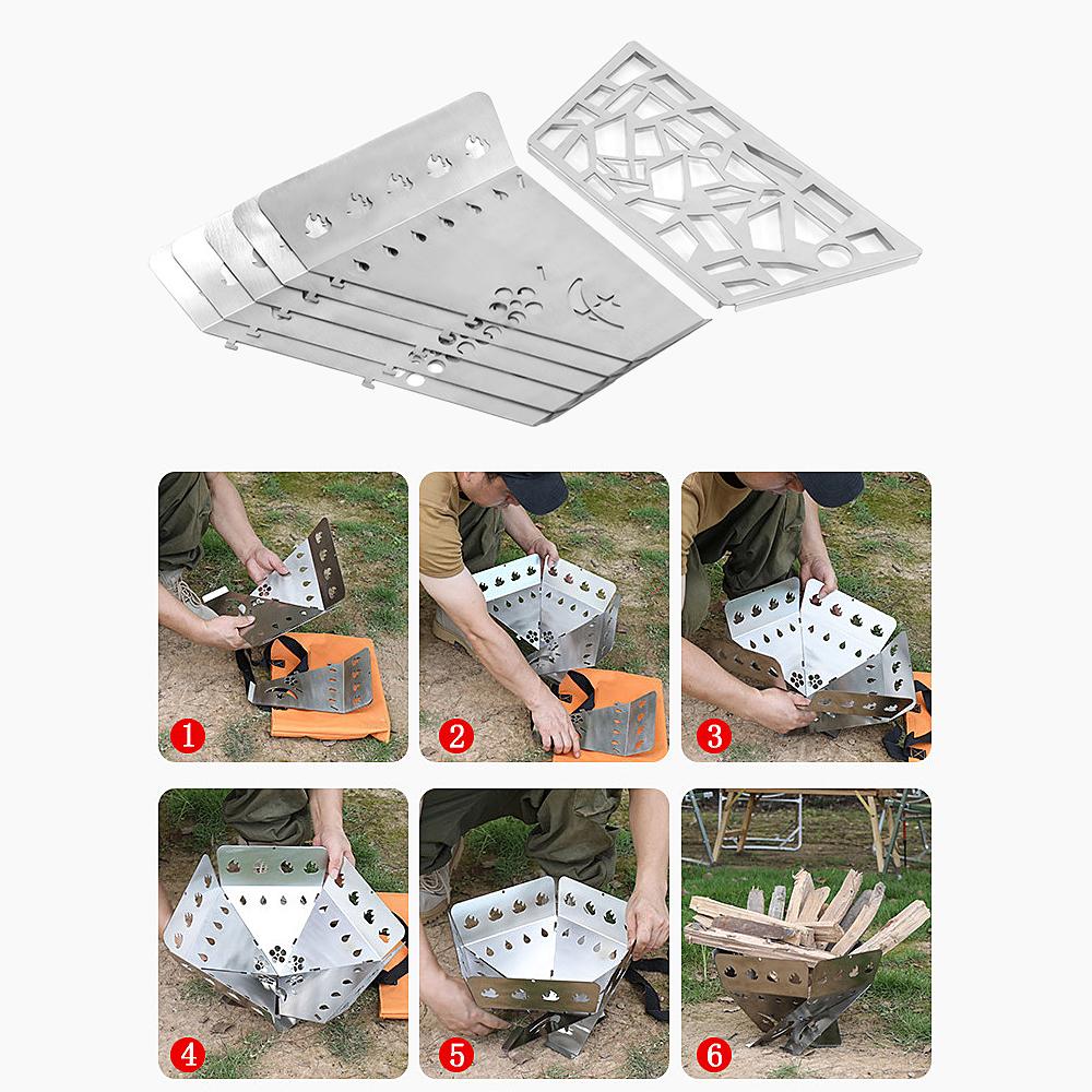 Bếp dã chiến thép không gỉ đốt gỗ củi với đĩa nướng BBQ để cắm trại ngoài trời