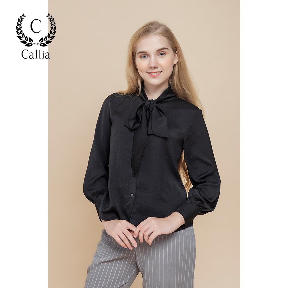 Áo sơ mi nữ Callia Bowi Black cổ tròn tay dài