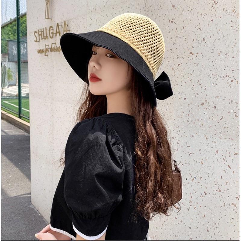 (Co san)Mũ, nón vải che nắng, đội đầu đi biển, du lịch mùa hè 2021 có nơ xinh xắn, thoáng khí phong cách Hàn Quốc