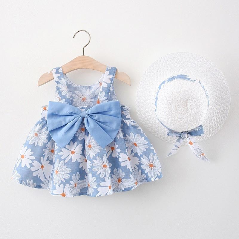 Váy Hai Dây Mùa Hè Bé Gái Hoa Nhí Đi biên Màu Cam , xanh , tím Anna store