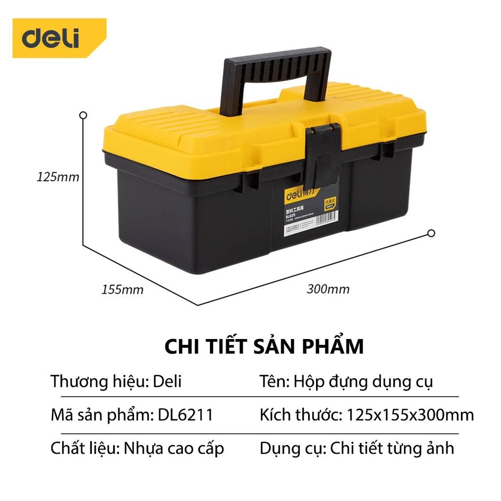 Hộp Đựng Đồ Nghề Deli 12inch - Chất Liệu Nhựa Cao Cấp Siêu Bền - Quai Xách Dễ Dàng Di Chuyển - DL6211