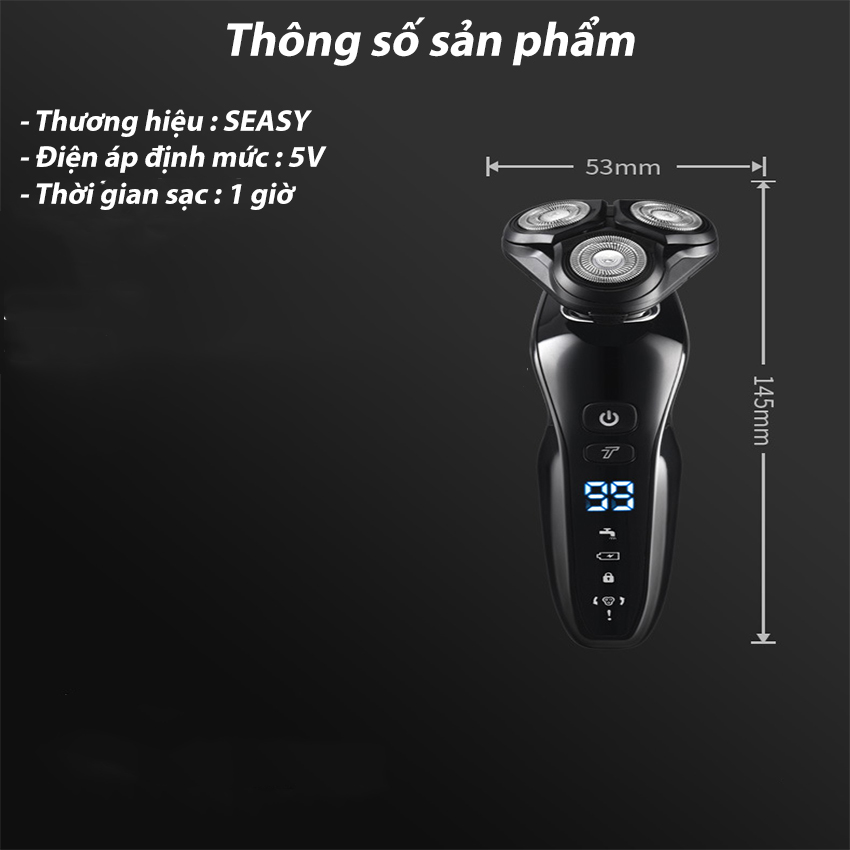 Máy cạo râu đa năng SeaSy SS13 4in1 thiết kế 3 lưỡi kép, máy cạo sát, êm cạo được cả khô và ướt, chống nước IPX 7 dành cho nam giới-Hàng Chính Hãng