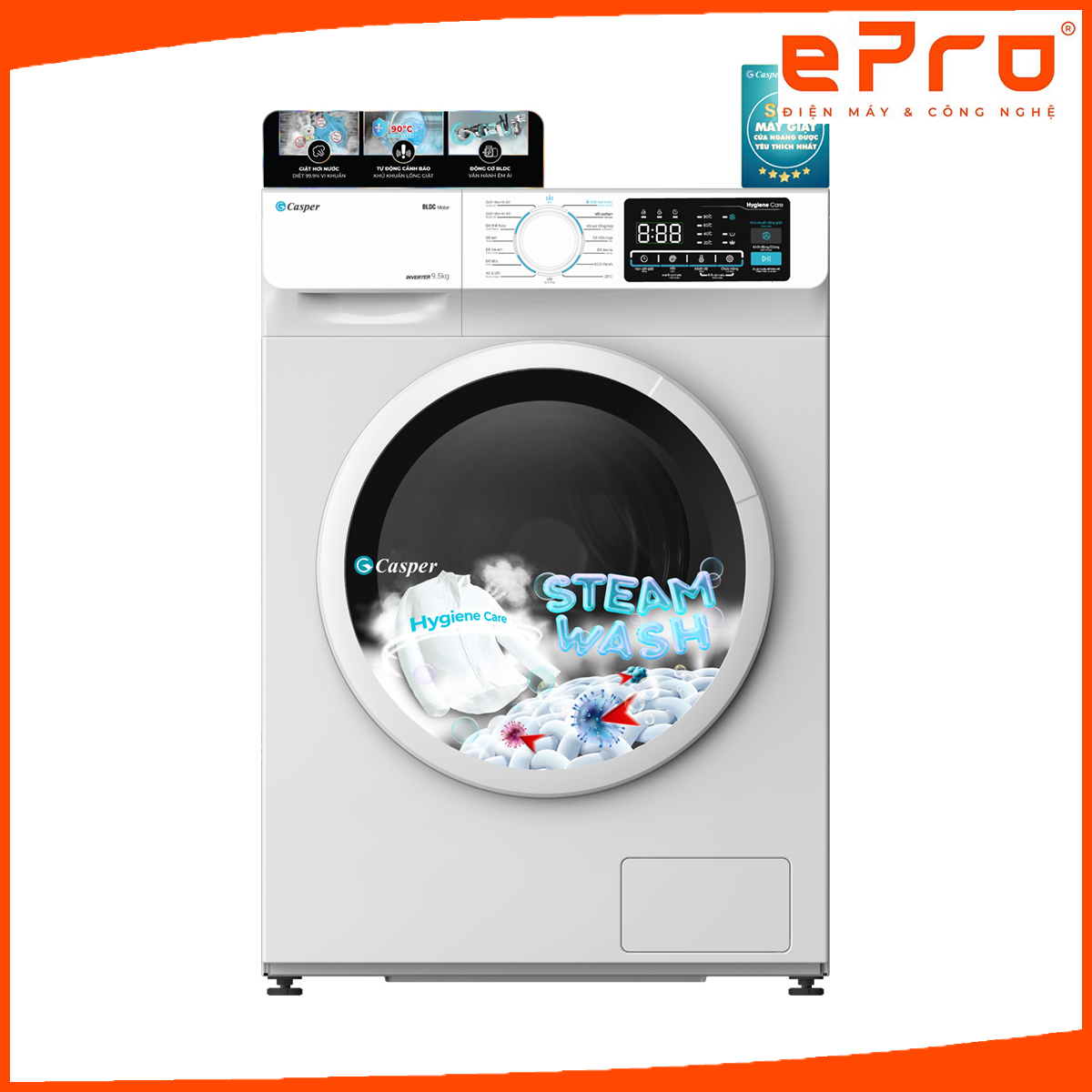 Máy giặt Casper Inverter 10.5 KG WF-105I140BWC - Hàng chính hãng