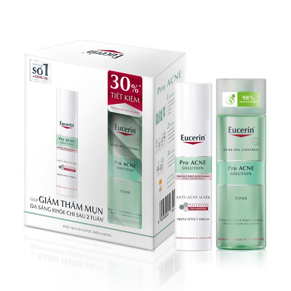 Combo Eucerin Giảm Thâm Mụn, Sáng Da Pro Acne (Triple Effect Serum 40ml + Cleansing Gel 200ml)