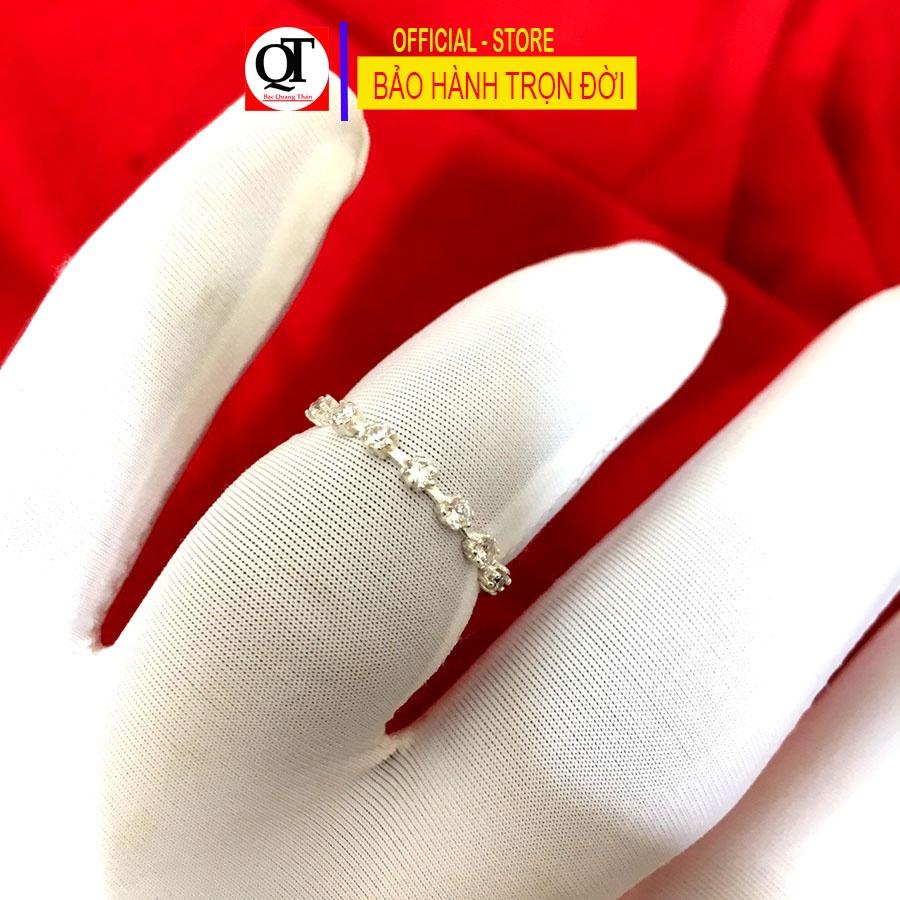 Nhẫn nữ đính đá bản nhỏ phong cách styl chất liệu bạc ta gắn đá cobic cao cấp trang sức Bạc Quang Thản – QTNU63