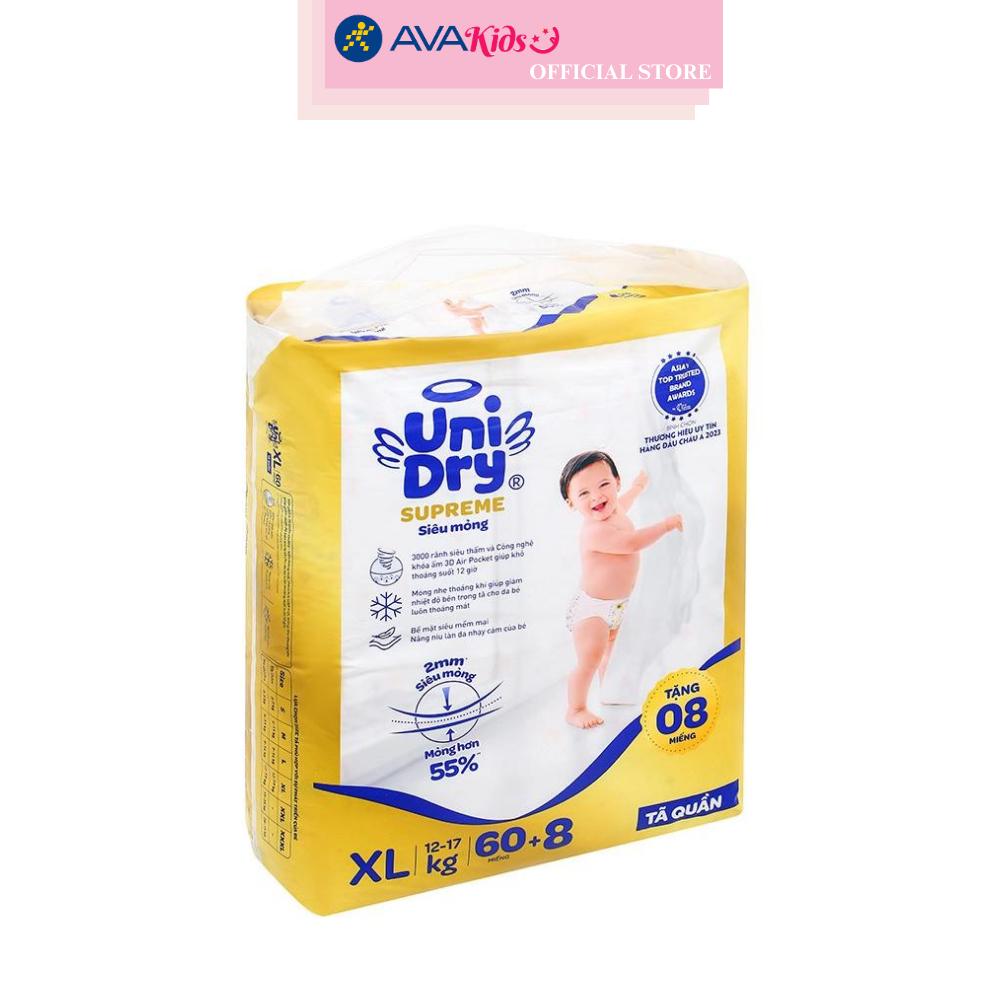 Tã quần Unidry Supreme Thin &amp; Soft size XL 60 + 8 miếng (12 - 17 kg)