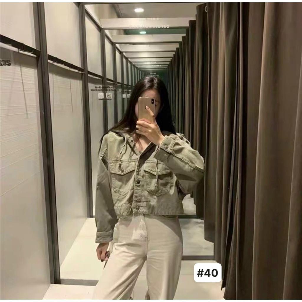 Áo khoác croptop kaki nón nữ