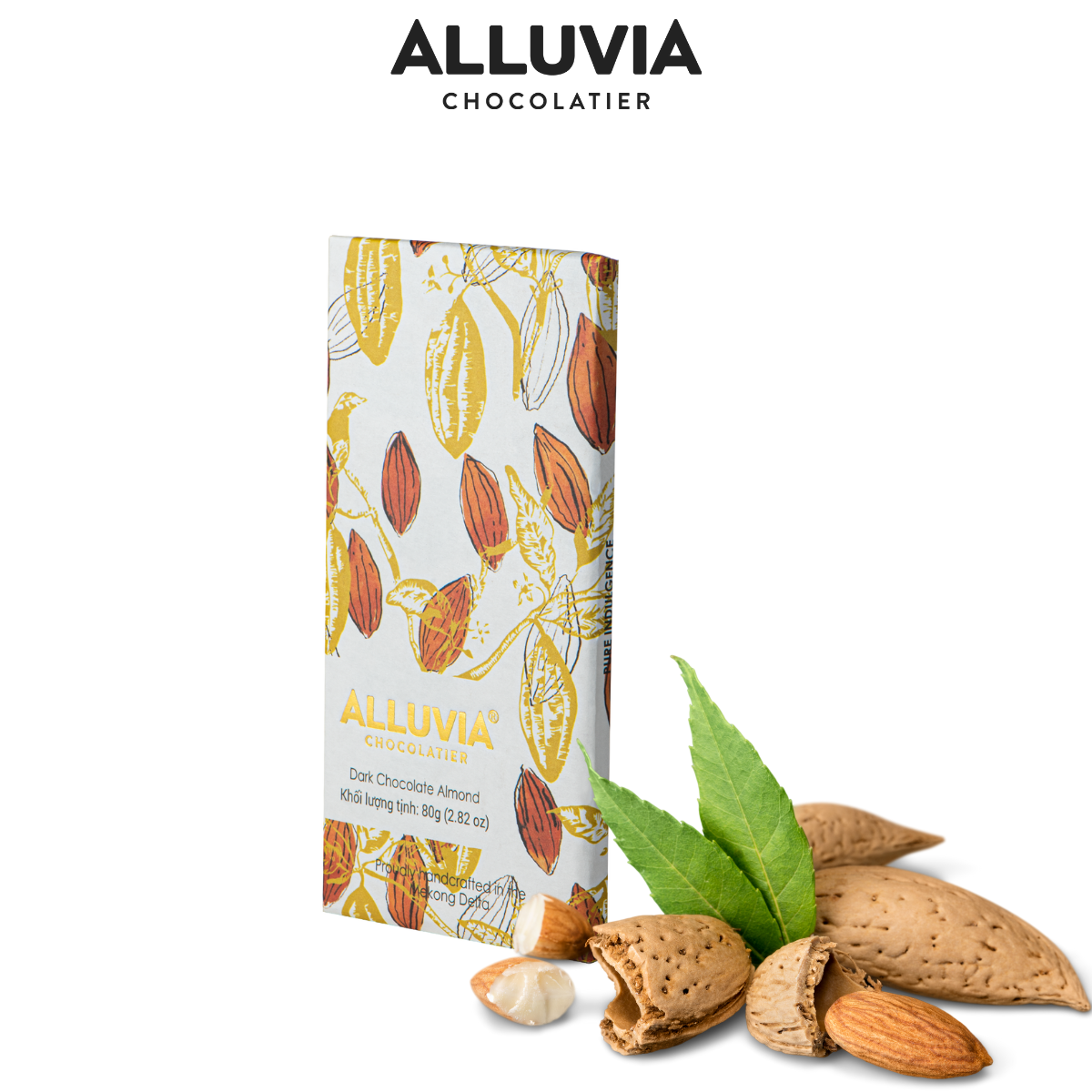 Socola Đen Hạnh Nhân Thanh Lớn 80 gram, Nguyên Chất, Đắng Vừa | Dark Chocolate Almond Alluvia