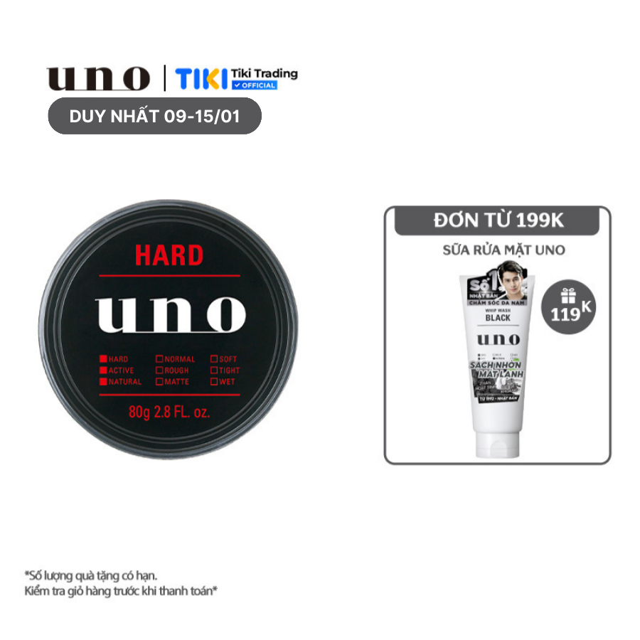 Sáp vuốt tóc tạo kiểu Giữ Nếp Tự Nhiên UNO Hybrid Hard 80g
