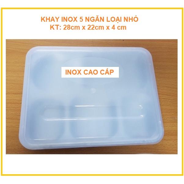 KHAY ĐỰNG THỨC ĂN 5 NGĂN INOX 304 CAO CẤP AN TOÀN CHO SỨC KHỎE, CHO BÉ ĂN DẶM, KÍCH THƯỚC: 28X22X4cm