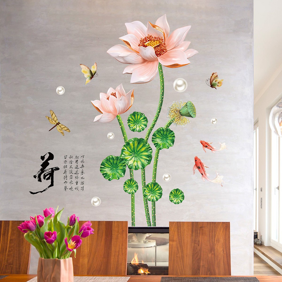 Decal dán tường hoa sen combo sang trọng