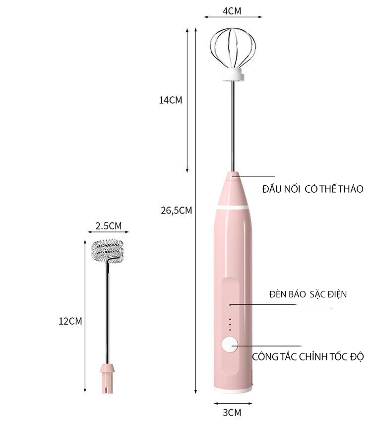 Máy đáng trứng cầm tay mini 3 tốc độ thông minh dùng pin lithium 2200ma rất tiện lợi và an toàn về điện.