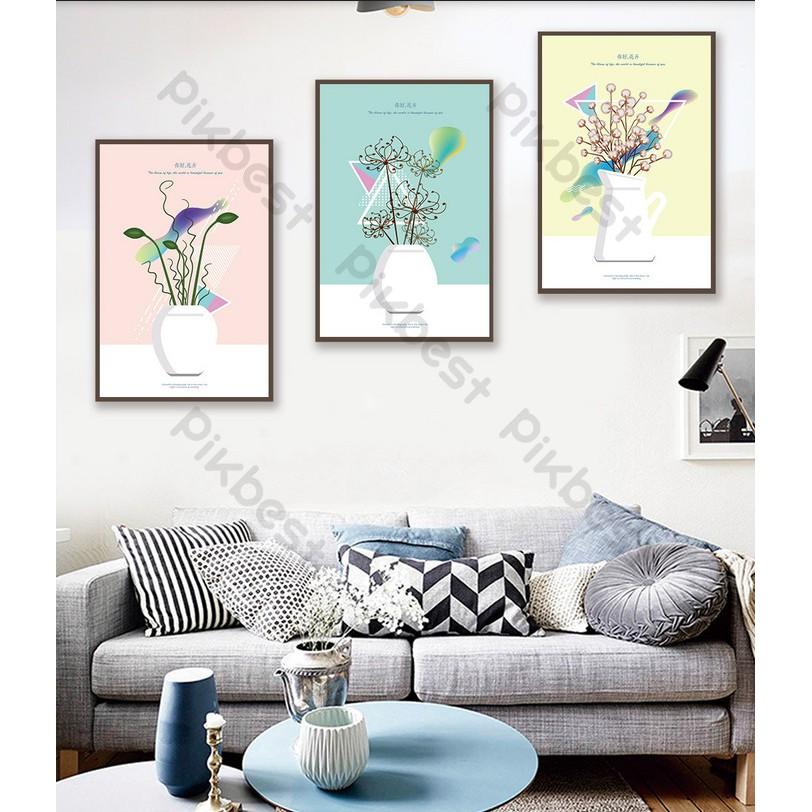 Combo 3 tranh dán tường 3d, bình hoa phong cách trang trí phòng khách phòng ngủ hiện đại MS640310