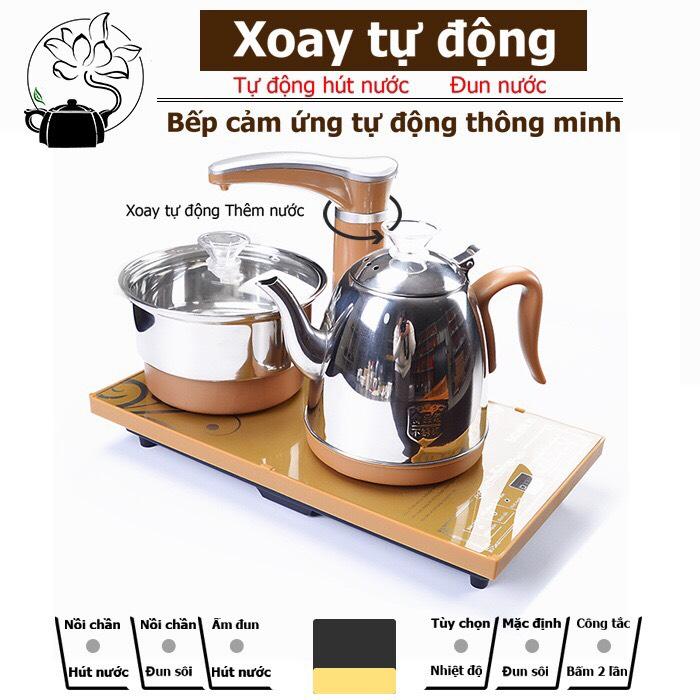 Bàn Trà Điện Gỗ Sồi Đen Tự Động Đun Nước Pha Trà Tại Bàn Có Vòi Xoay Hút Nước Tự Động Đầy Đủ Ấm Chén - Bếp Điện - Trà Cụ Và Linh Vật Decor Phòng Khách, Làm Quà Biếu Tặng Tân Gia, Quà Lễ Tết