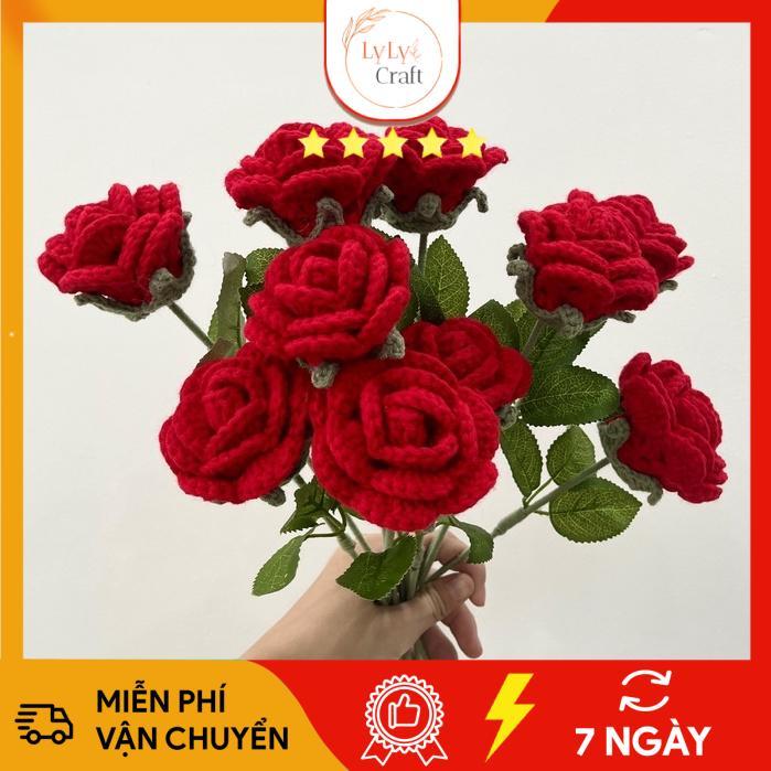 Hoa Len Handmade Thành Phẩm Có Sẵn Dùng Trang Trí, Hoa Len Móc D.I.Y Đủ các Loại Hoa Hồng, Heo, Tulip, Hướng Dương