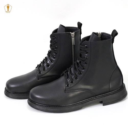 Giày da nam TRAZ combat boot cổ lửng buộc dây đế chunky khâu chắc chắn, cao cổ độn đế tăng chiều cao bằng cao su