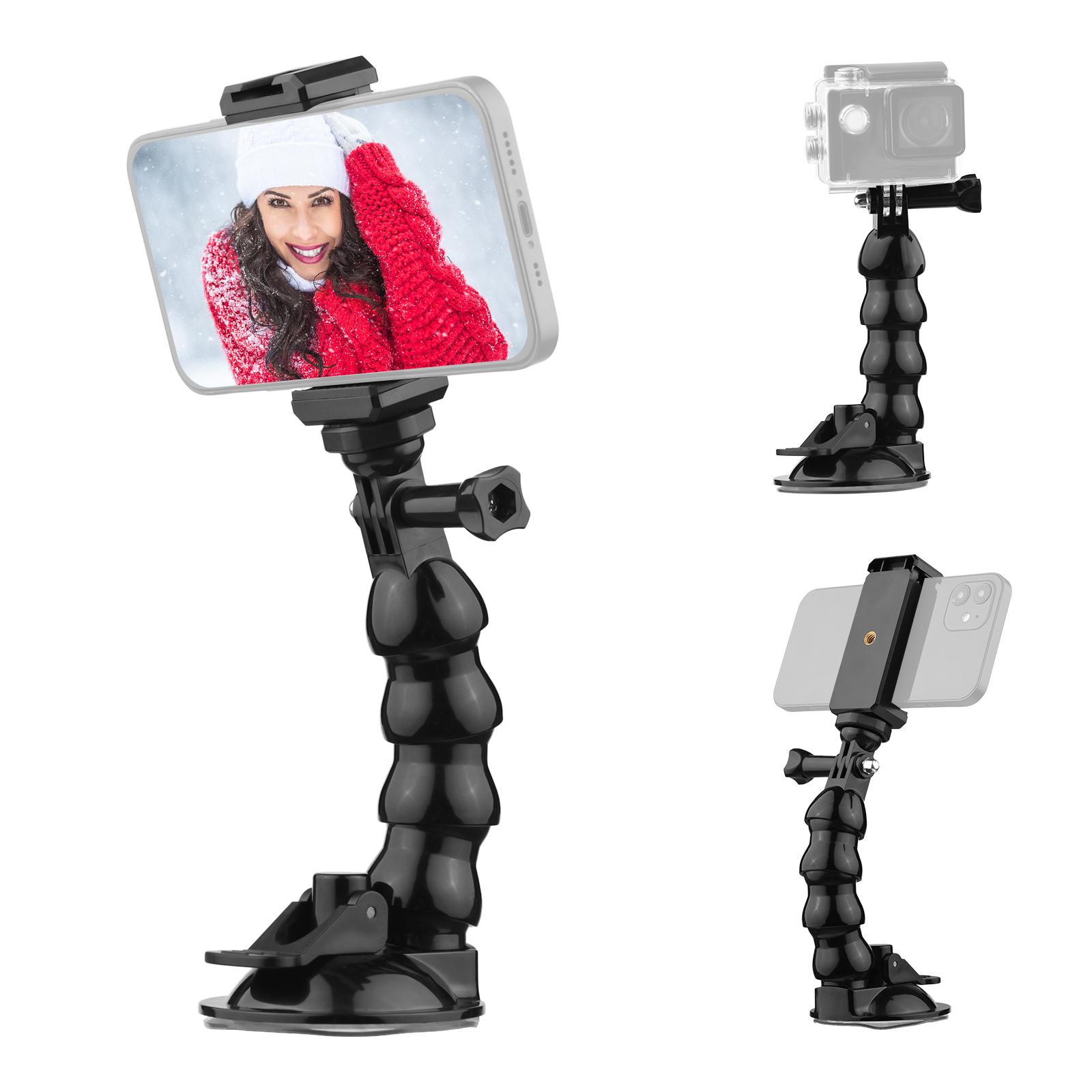 16cm Flexible Suction Cup Mount Windshield Suction Cup Phone Mount 360°Rotatable 1/4 Inch Screw Hole with Phone Holder