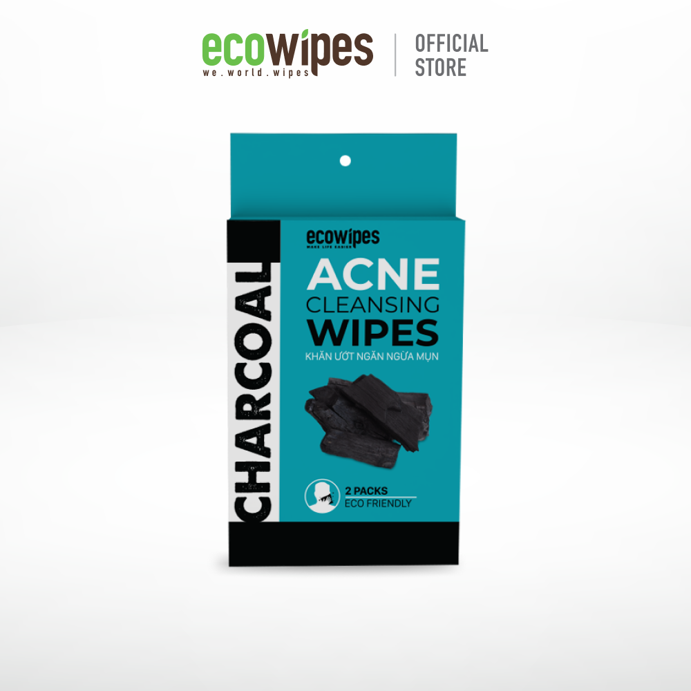 Combo 10 hộp 20 gói khăn giấy ướt ngừa mụn than hoạt tính Charcoal Anti Acne Cleansing Wipes gói 15 tờ an toàn cho da