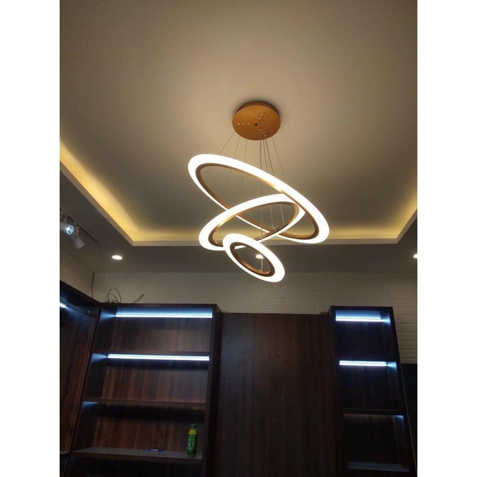 Đèn Decor Thả Trần 3 Vòng To Trang Trí Phòng Khách,Bếp Ăn,Phòng Ngủ Cao Cấp,Có Đèn Led 3 Màu Ánh Sáng,G4