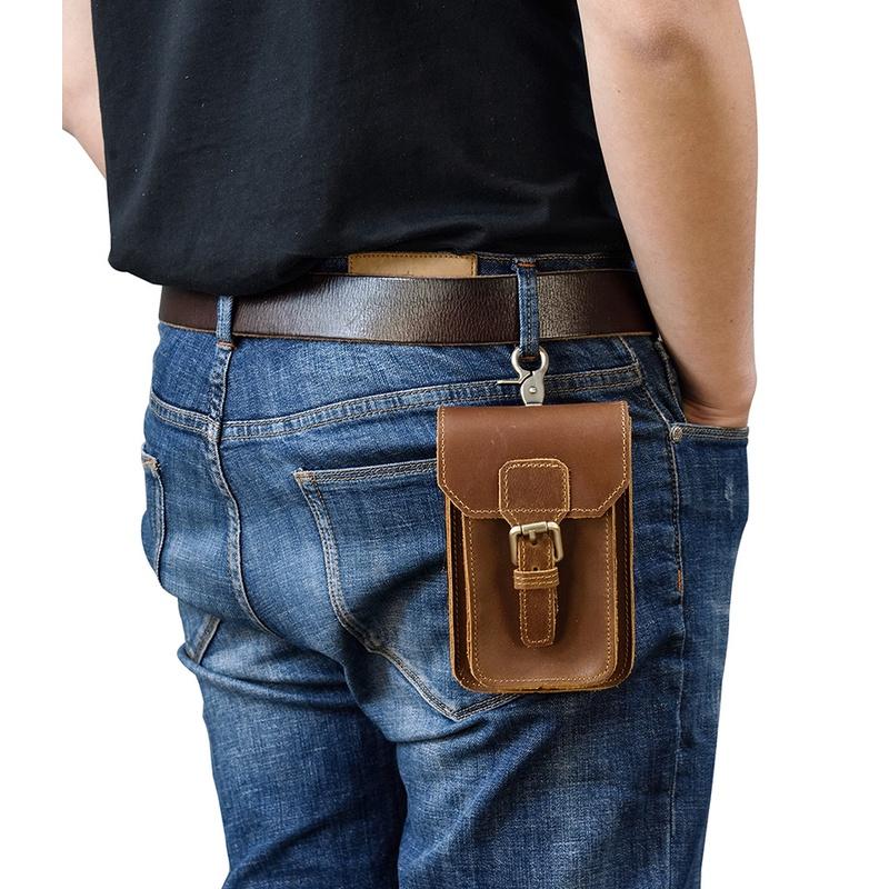 Túi đeo thắt lưng, đeo hông đựng điện thoại, túi da bò 2 ngăn cao cấp TD6 - Rockcow