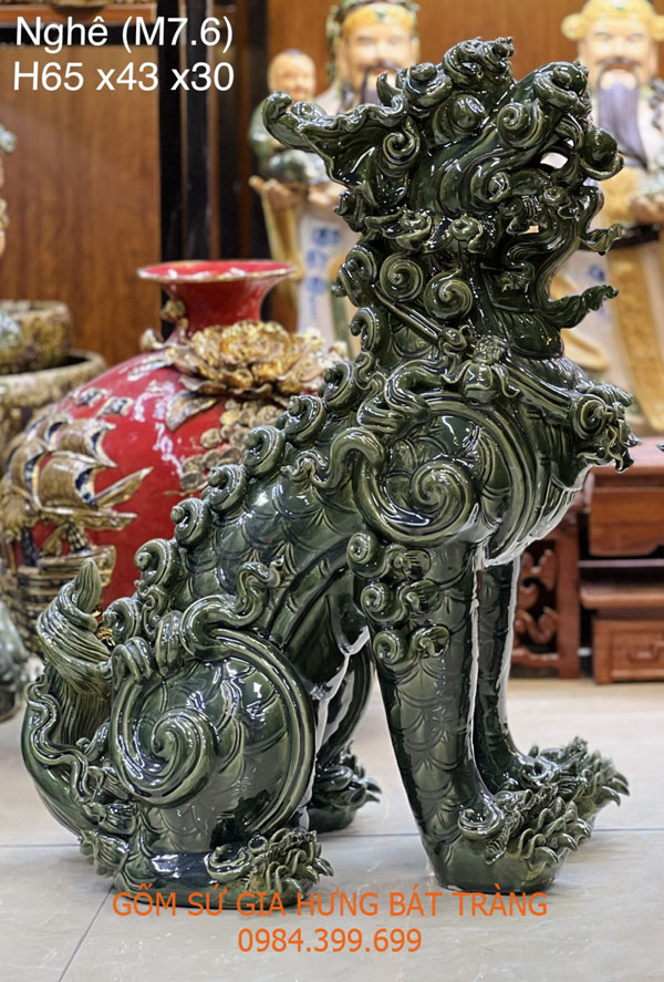 Tượng đôi nghê gốm sứ Gia Hưng Bát Tràng