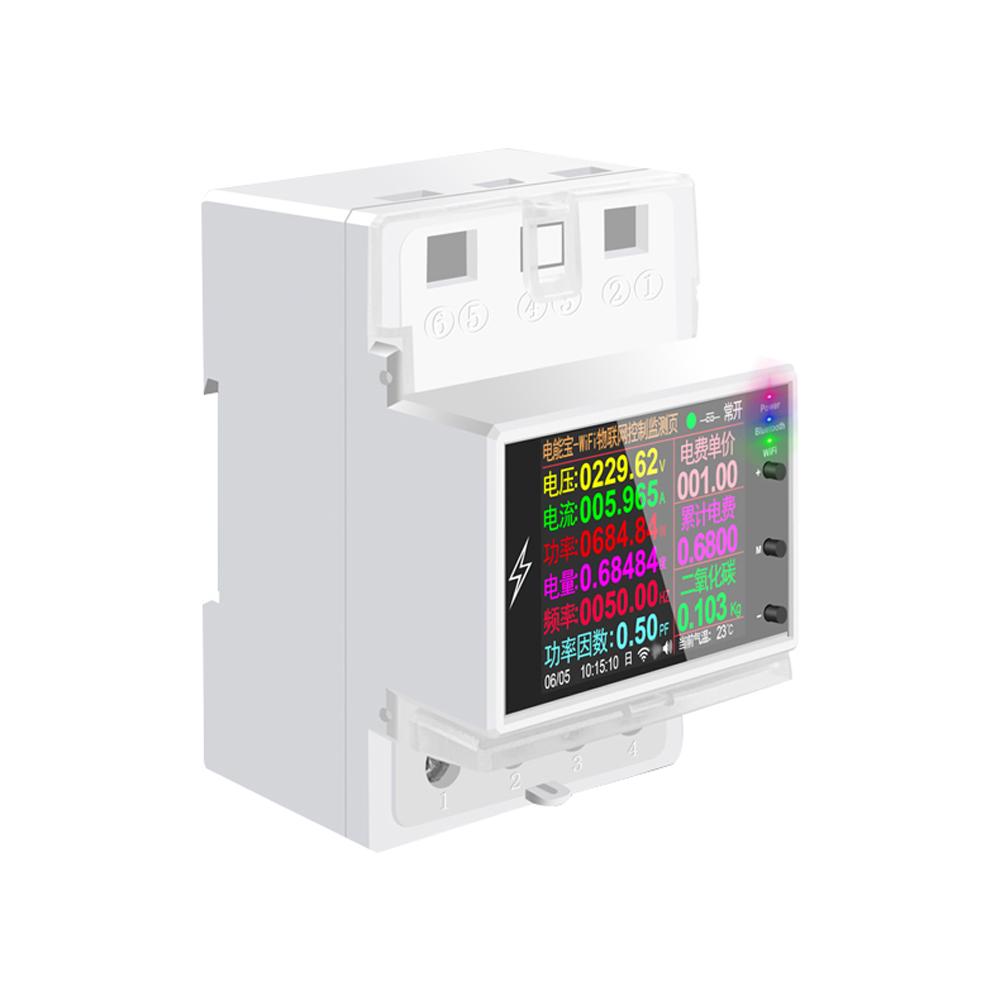 WIFI Version Intelligent 2P Electricity Power Monitor DIN-rail Mounting Multi-energy Alternating Current Meter 2.4 inch LCD Color Screen Mobilephone APP Remote Controlling Device