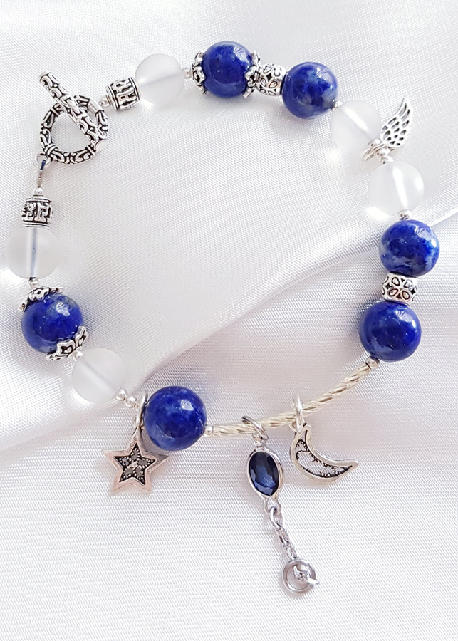 Vòng Tay Laliz Mệnh Thủy Đá Lapis Lazuli Mix Thạch Anh Trắng Charm Đá Saphire - TAR.05