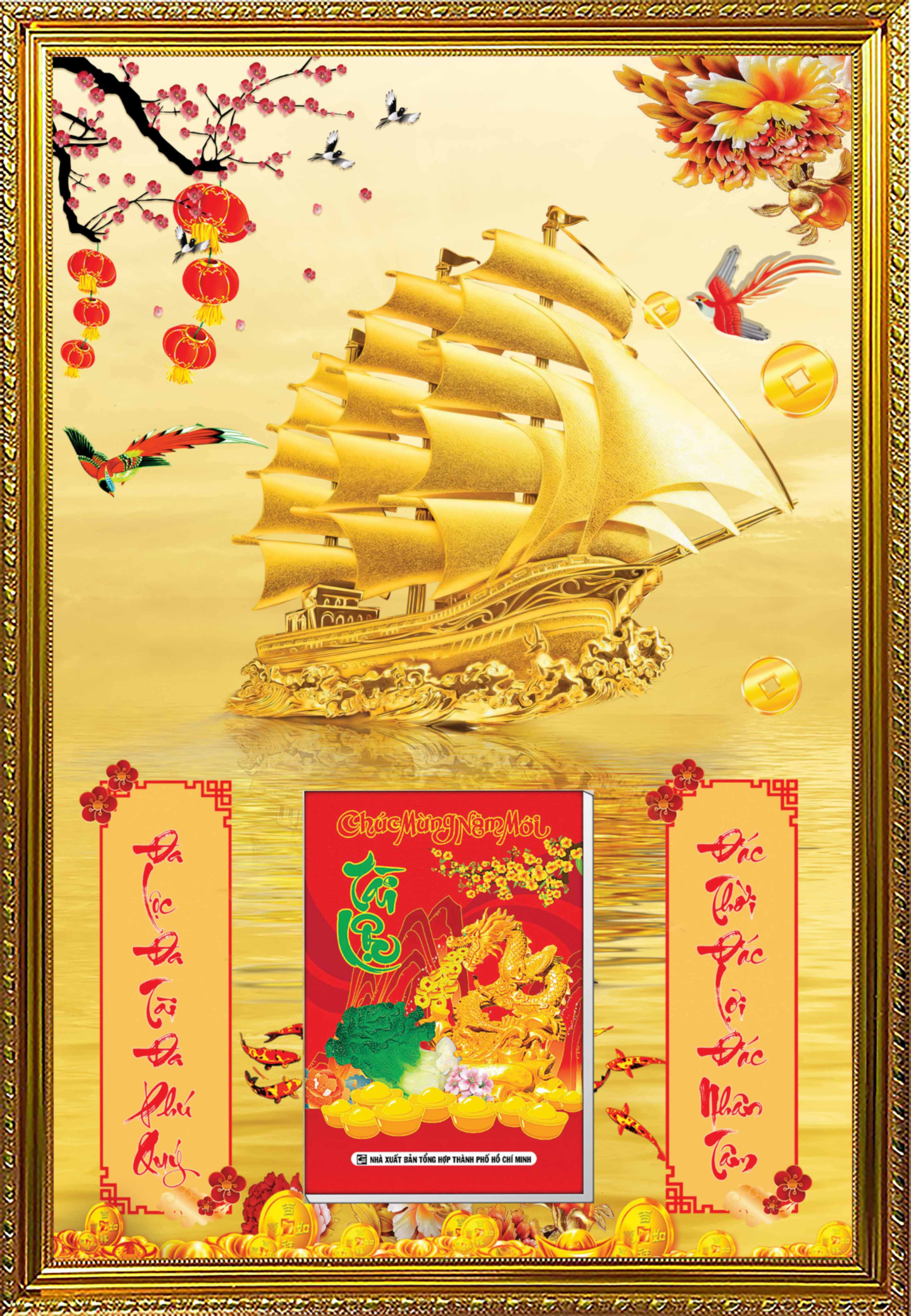 Lịch Tết 2024 Treo Tường Tráng Gương Khung Xi Vàng Phù Điêu Sang Trọng XV09