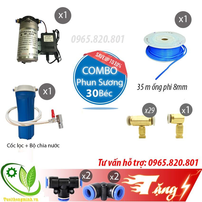 Trọn bộ phun sương tưới lan, làm mát 30 béc.