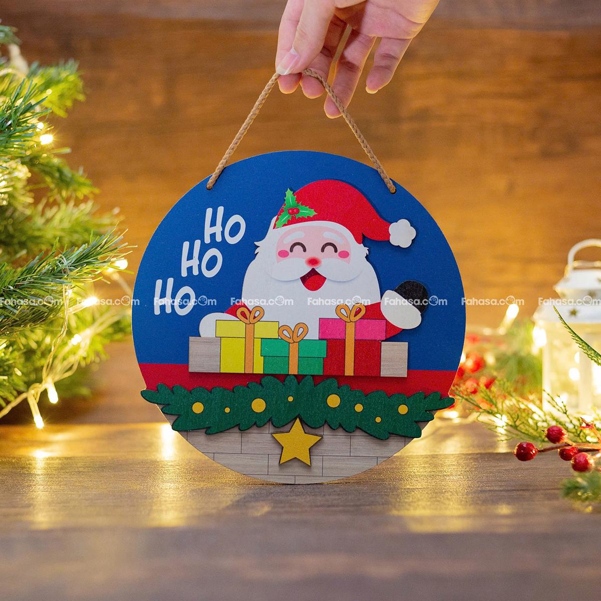 Bảng Gỗ Tròn Treo Tường Trang Trí Giáng Sinh - Bách Mộc - Ho Ho Ho