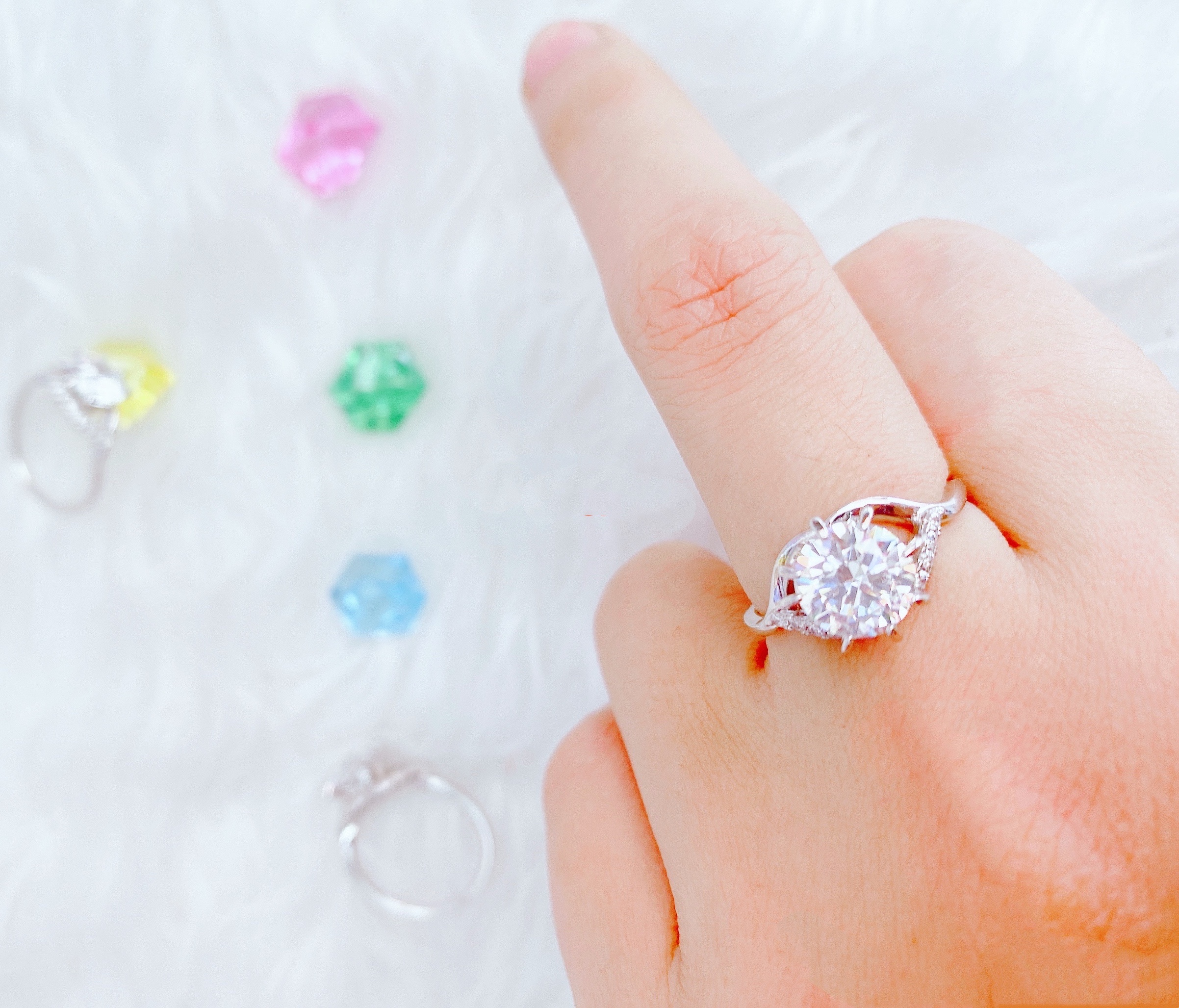 Nhẫn Nữ Đính Đá Hột To + Nhỏ Màu Bạc, Bền Màu, Hàng Đẹp Hàng Thiết Kế Mẫu Mới