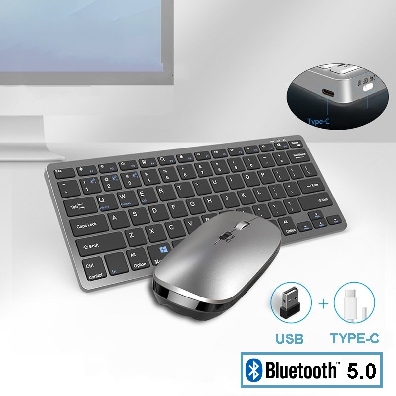 Bộ Bàn phím chuột không dây mini W616C - pin sạc TypeC- đa kết nối bluetooth 5.0 + 3.0 + Usb wireless 2.4G