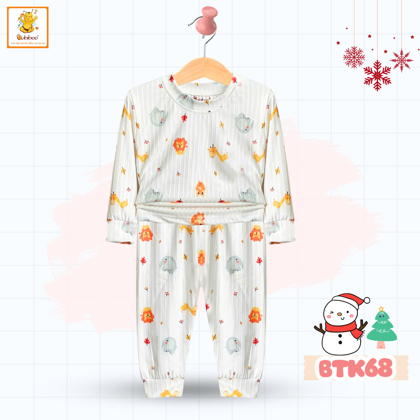 Đồ bộ bé gái Babiboo bộ dài tay bé trai bé gái chất tăm đũa mềm mát, nhiều họa tiết BTK68