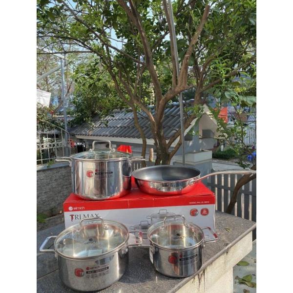 Bộ nồi inox liền khối Elmich Trimax XR EL-8075 size 16, 20, 22 chảo 26cm
