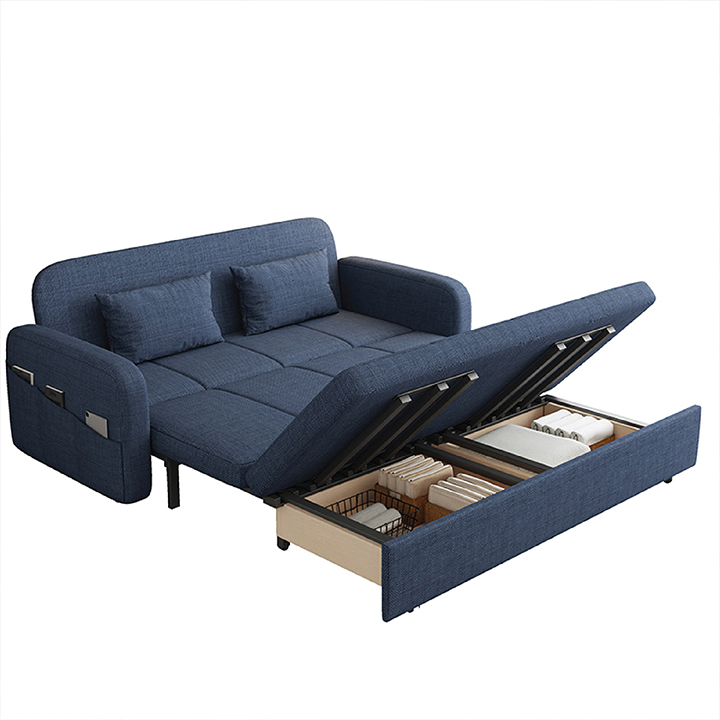 Giường Sofa Gấp Gọn Thành Ghế Sofa KT 1m40 x 1m90. Giường Sofa Thông Minh Có Ngăn Chứa Đồ. Toàn Bộ Khung Thép Chịu Lực Sơn Tĩnh Điện Với 8 Điểm Trợ Lự